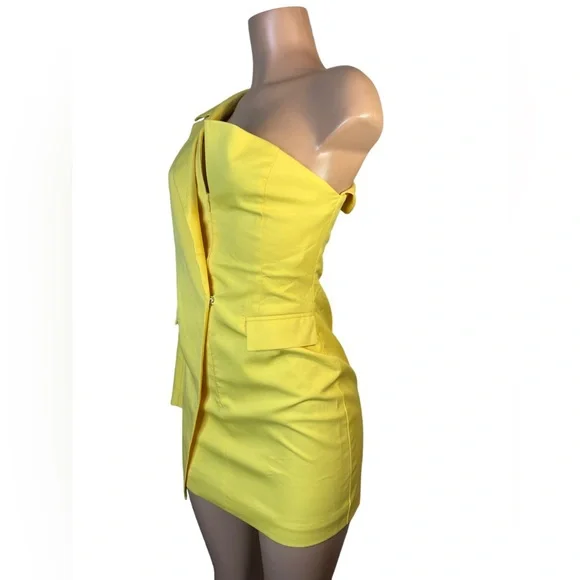 Blazer dress with one shoulder yellow unique piece size small - Picture 7 of 14
